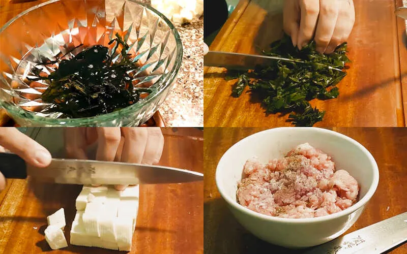Preparing Ingredients for Seaweed Tofu Soup