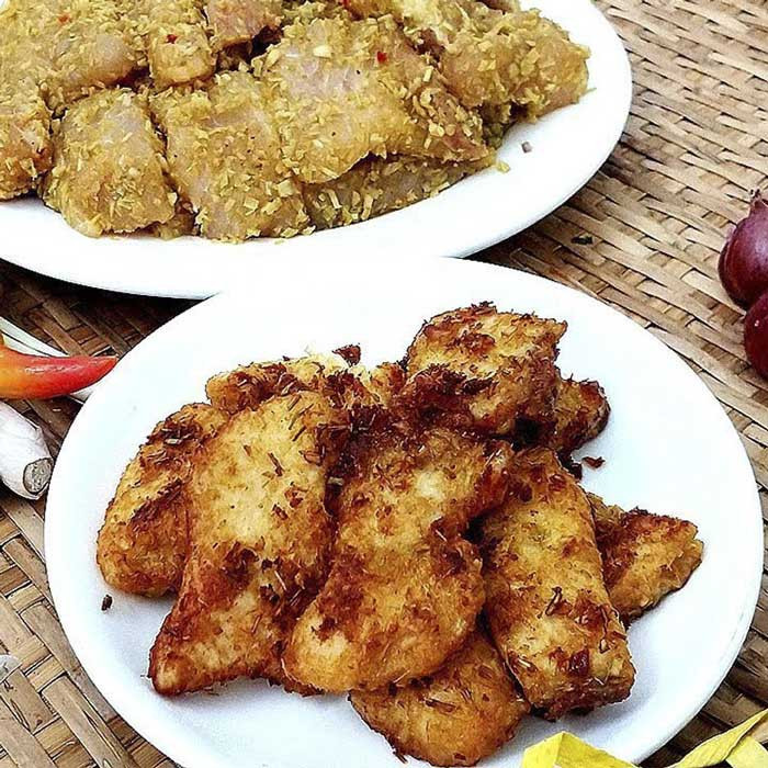 Golden crispy fried basa fish