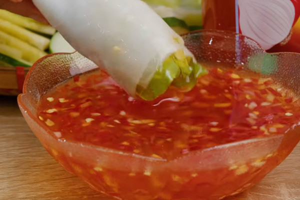 Delicious steamed fish with gourd wrapped in pho noodles