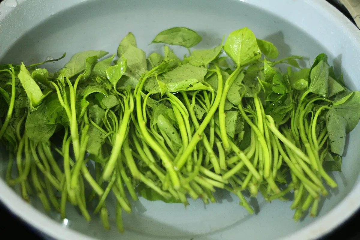 Boiled Sweet Potato Leaves - Preparation