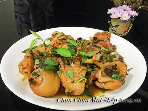 Finished chicken and Vietnamese coriander stew