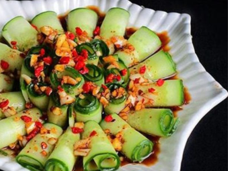 Bowl of fresh vegetarian cucumber salad