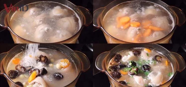 Imagen de la sopa de manitas de cerdo con loto en cocción