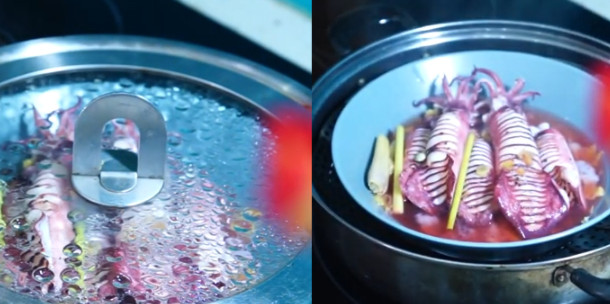 Cocinar al vapor los calamares con cerveza