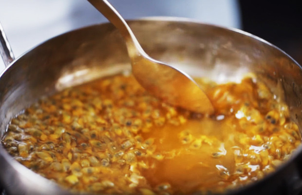 Stirring the passion fruit mixture