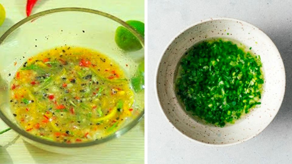 Preparar la salsa y el aceite de cebolleta