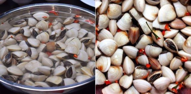 Cleaning clams before cooking