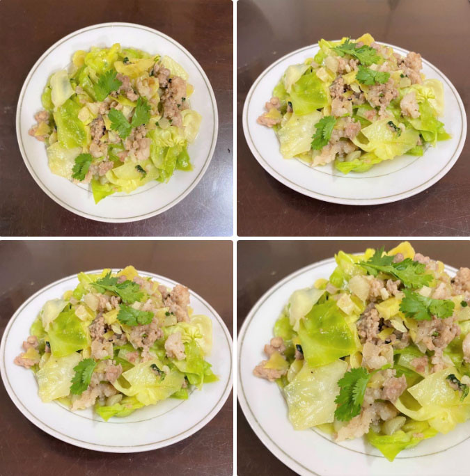 Plato de col salteada con carne delicioso