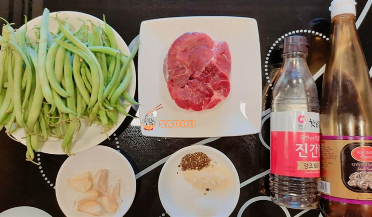Main ingredients for beef and green bean stir-fry