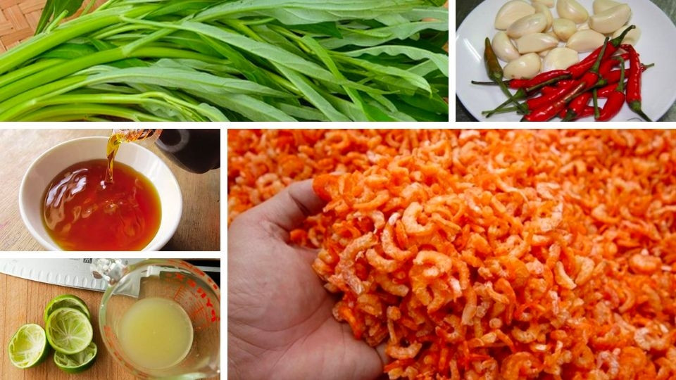Nguyên liệu làm gỏi rau muống tôm khô