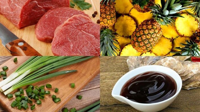 Ingredientes para la receta de carne de res con piña