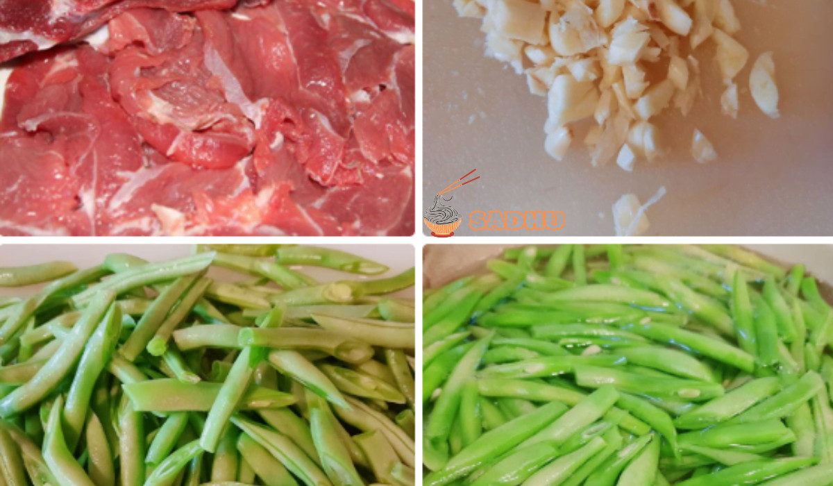Preparing ingredients for beef and green bean stir-fry