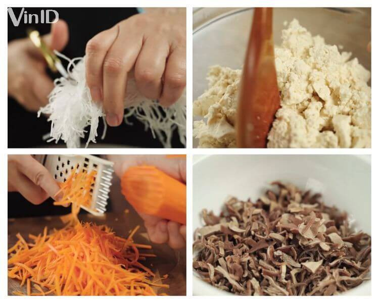 Preparación de los ingredientes antes de hacer los rollitos vegetarianos