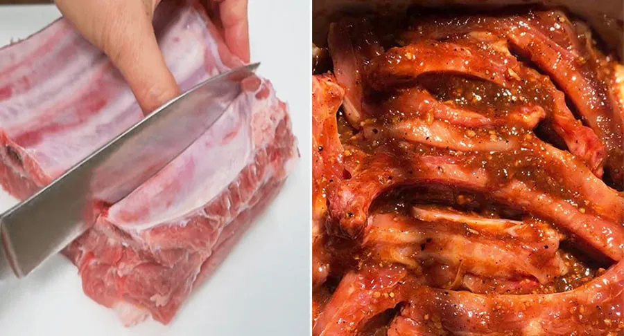 Costillas a la parrilla con salsa satay picante terminadas