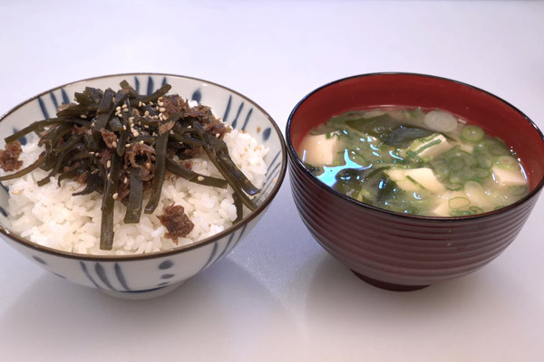 Miso soup served with white rice