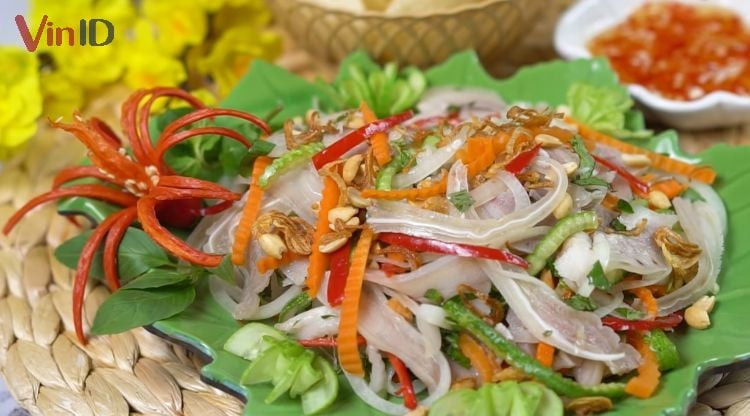 Finished pig ear and Vietnamese coriander salad