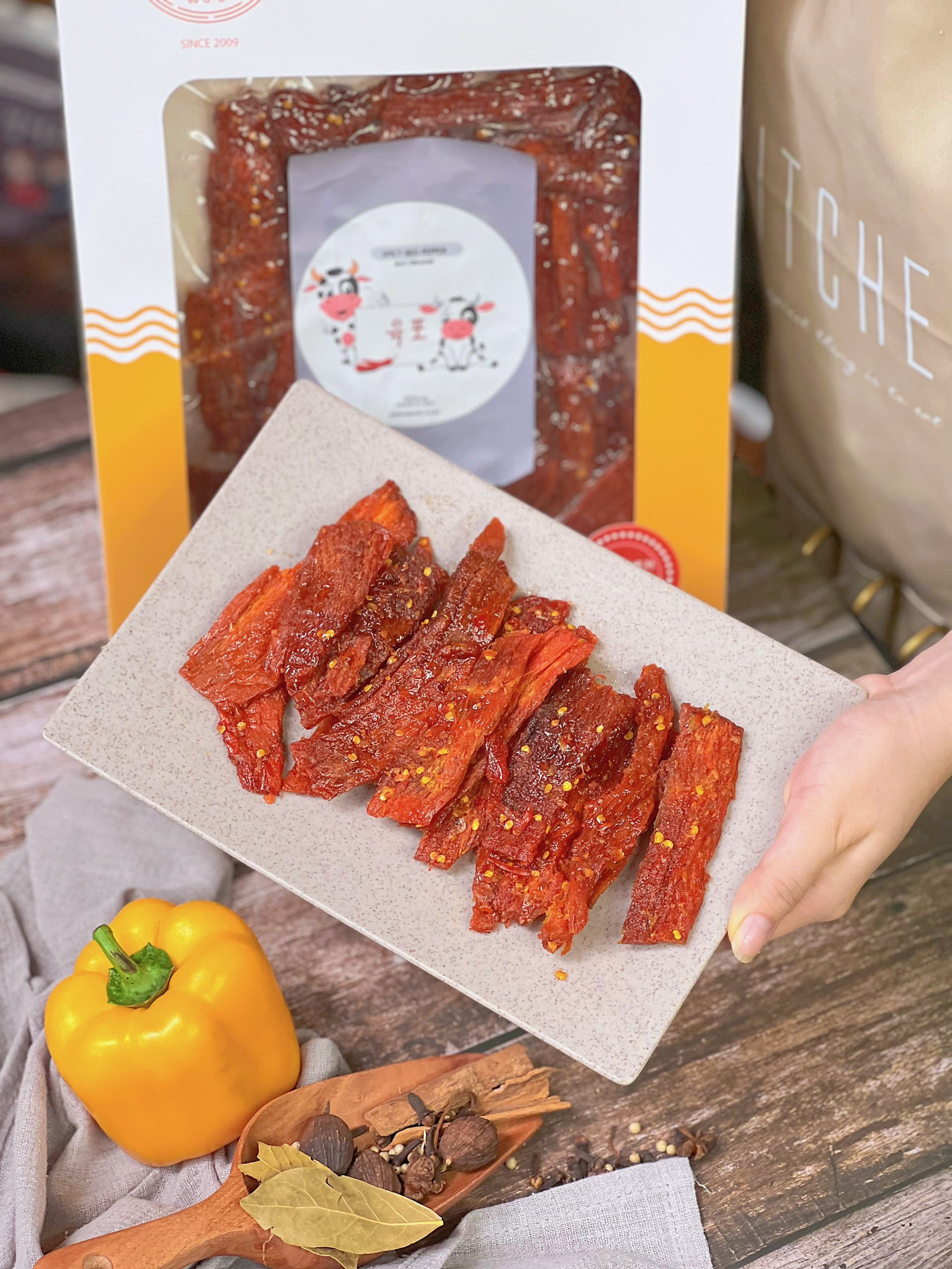 Presentation of Cucumber and Beef Jerky Salad