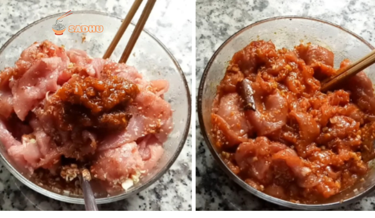 Marinado de la carne de res para el bò xào sa tế