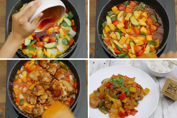 Saltear las costillas con las verduras