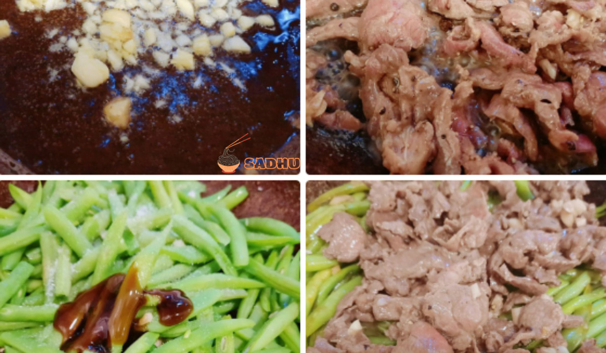 Stir-frying beef with green beans