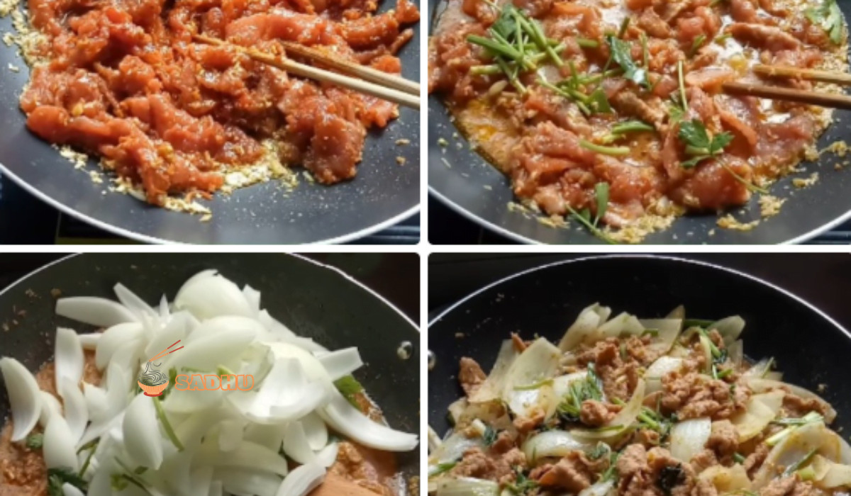 Salteado de la carne de res con sa tế