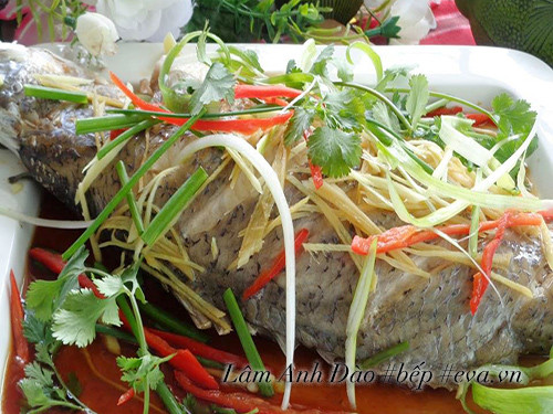 Ginger and scallion steamed fish served with rice