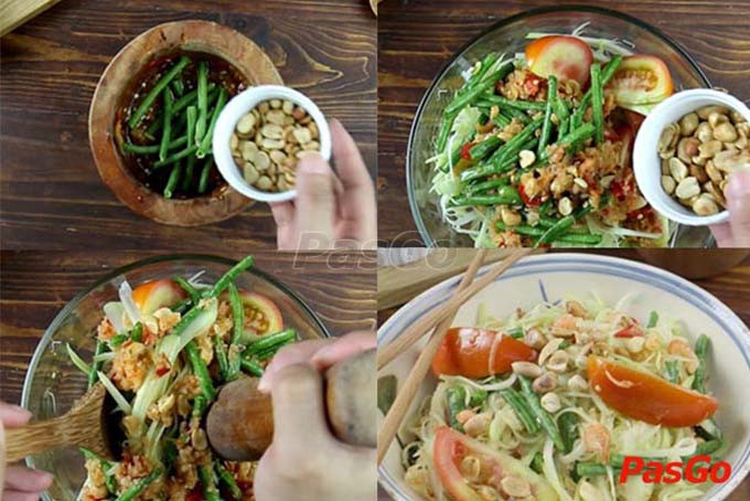 Ensalada de papaya vegetariana terminada con colores vibrantes