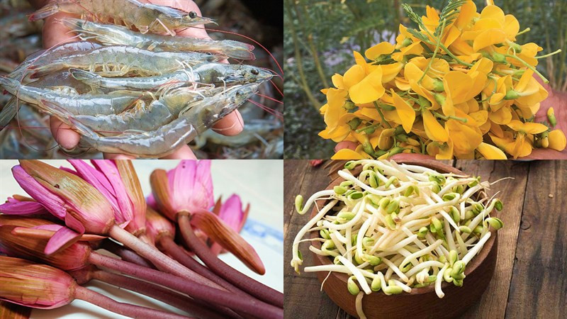 Ensalada vegana de flor de sesbania terminada y emplatada con colores vibrantes