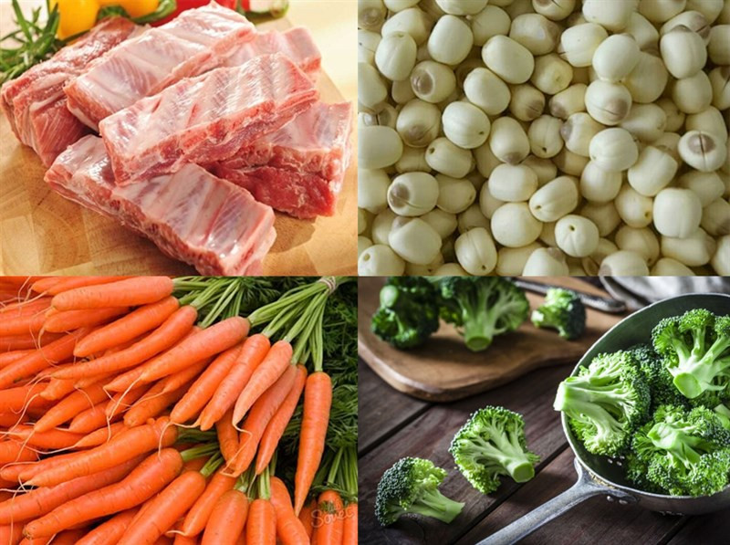 Nguyên liệu cần thiết để nấu canh sườn hầm hạt sen