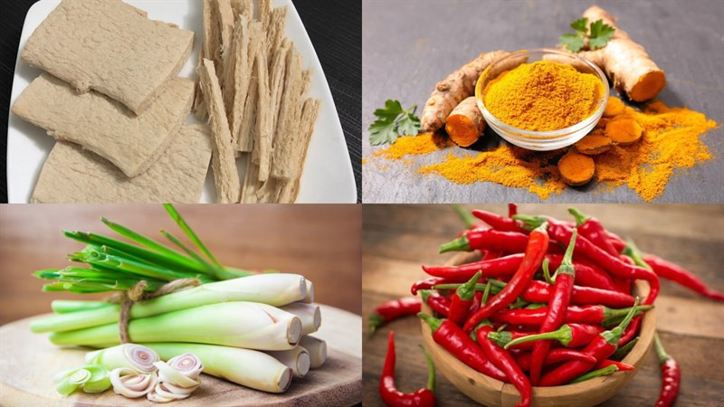 Ingredients for pepper and lemongrass chili braised vegetarian ribs