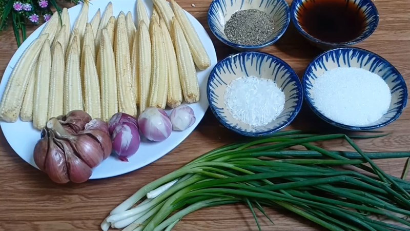 Nguyên liệu món bắp non kho nước tương