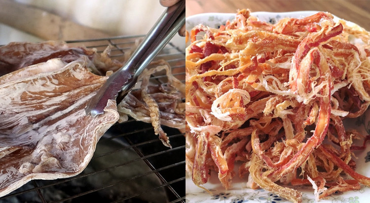 Prepping ingredients for Green Mango and Dried Squid Salad