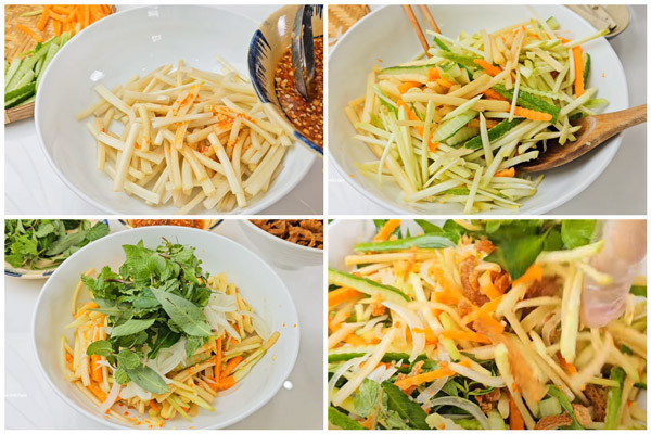 Mixing Japanese-style vegan salad