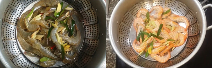 Hấp tôm với lá chanh và các nguyên liệu khác