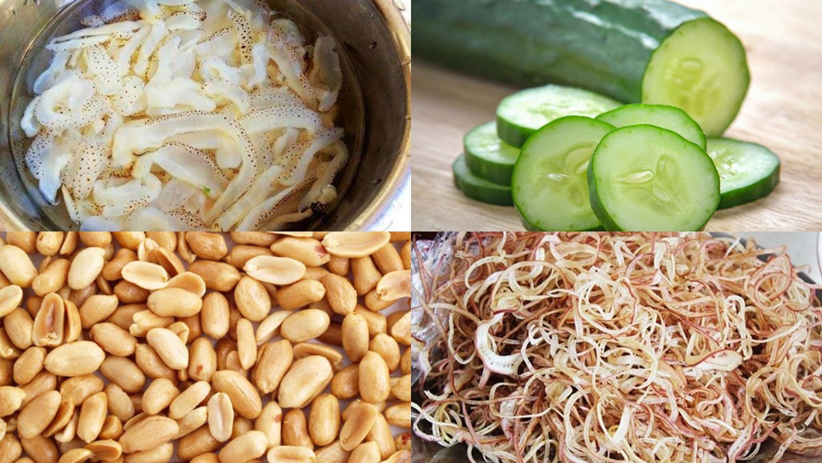 Các nguyên liệu làm gỏi sứa hoa chuối