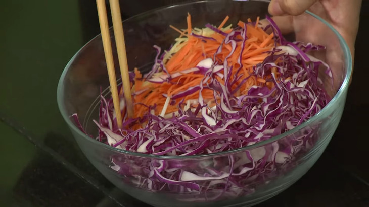Step 3: Mixing the Vegetarian Purple Cabbage Salad