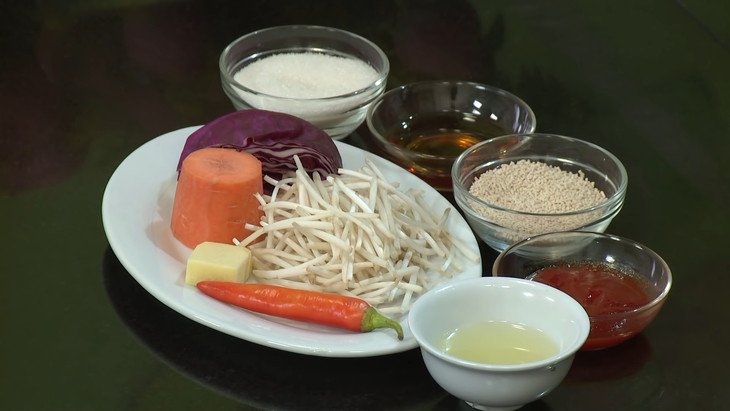 Ingredients for the vegetarian purple cabbage salad dish