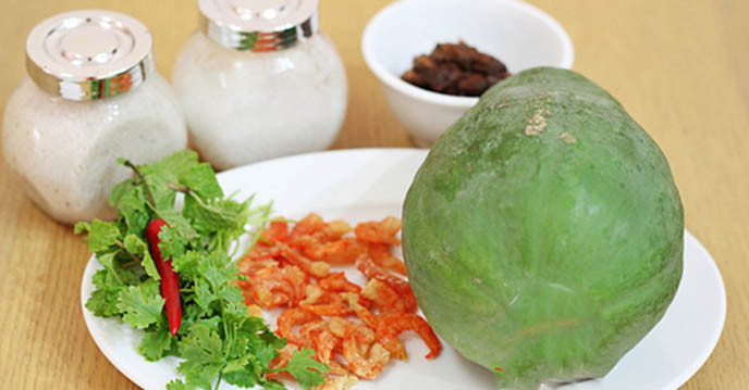 Nguyên liệu làm gỏi tôm khô đu đủ