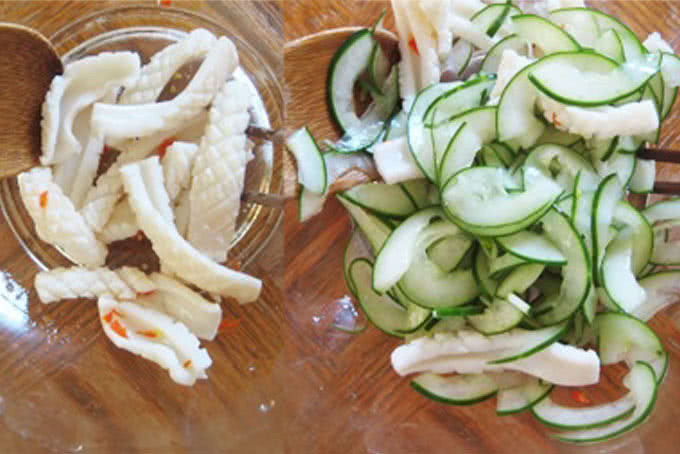 Cách trộn gỏi mực dưa chuột