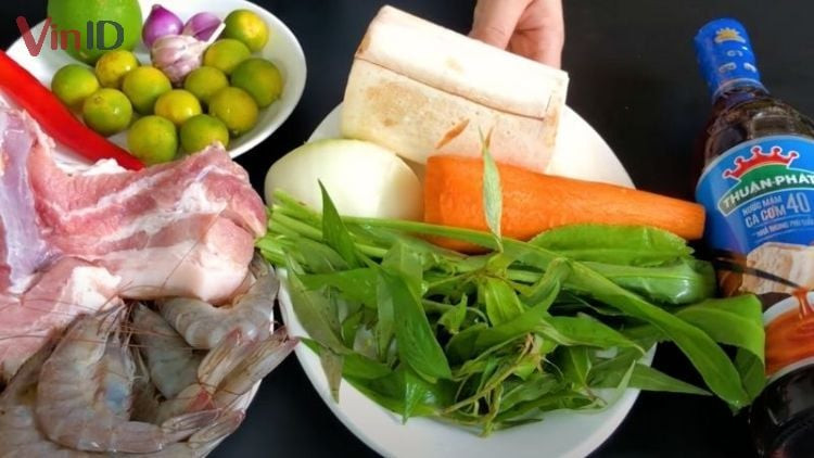 Nguyên liệu làm món gỏi củ hũ dừa tôm thịt