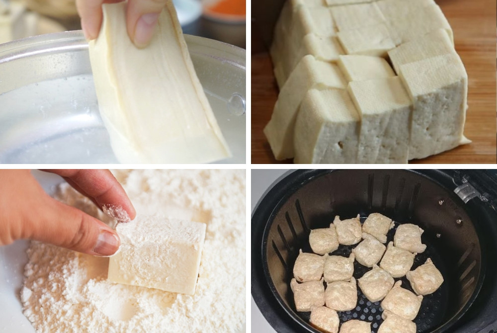 Tofu cortado en trozos pequeños y prefrito