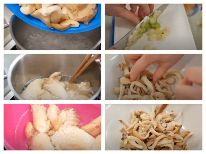 Blanching and seasoning straw mushrooms for salad