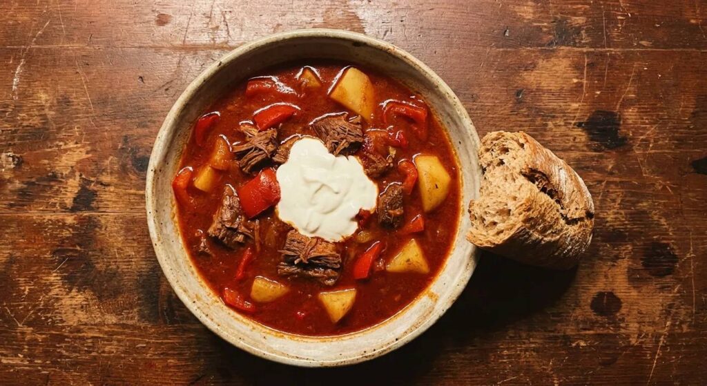 Review goulash: súp hầm bò Hungary đậm vị ít nơi phục vụ 4 Nhiều nhà hàng châu Âu biến tấu goulash theo hướng sốt đặc hơn, ăn kèm với bánh mì