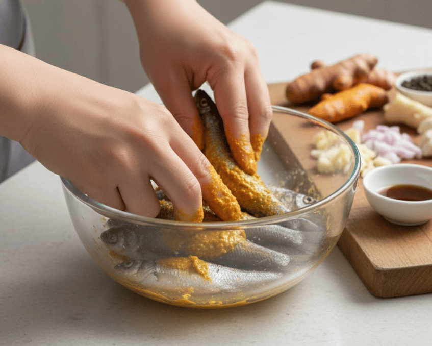 Hướng dẫn làm món cá bống kho nghệ thơm béo đưa cơm 4 Vai trò của nghệ tươi tạo màu và khử tanh
