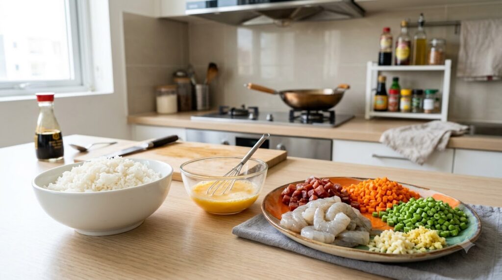 Cách Làm Cơm Rang Thập Cẩm Ngon, Tơi Hạt Và Không Bị Nhão 2 Chuẩn bị nguyên liệu làm cơm rang