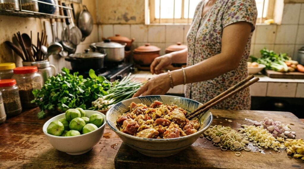 Các Bước Làm Món Vịt Ôm Sấu Thơm Ngon, Không Bị Hôi 2 Sơ chế và ướp thịt vịt
