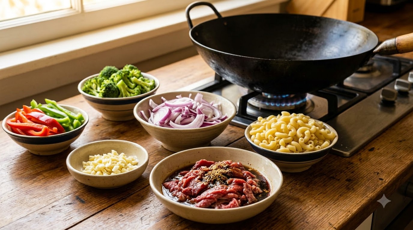 nui xào bò - kết quả thành phẩm
