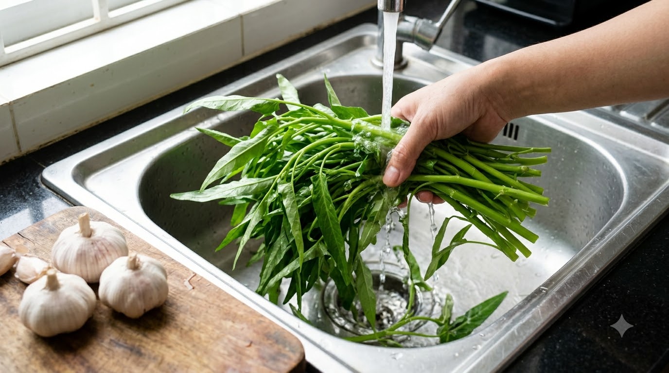 rau muống xào tỏi - kết quả thành phẩm rau muống xào tỏi - kết quả thành phẩm