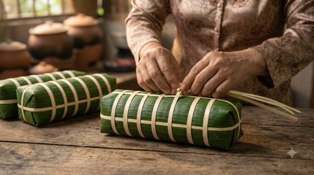Bánh tét miền Nam: Ý nghĩa và cách gói chắc đẹp 1 cách gói bánh tét miền Nam - hướng dẫn