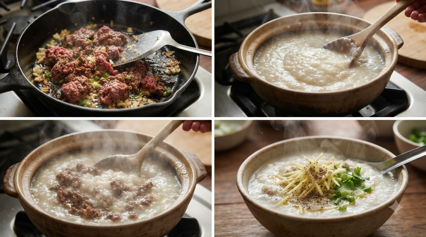 cháo bò - các bước thực hiện chi tiết cháo bò - các bước thực hiện chi tiết